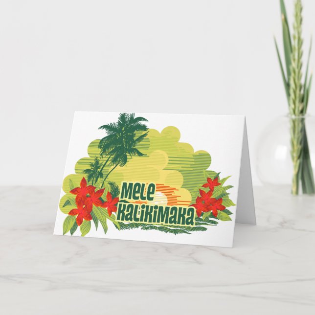 Mele Kalikimaka Tropical Island Hawaiian Christmas Holiday Card (Front)