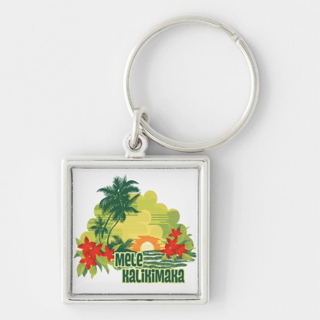 Mele Kalikimaka Tropical Island Hawaiian Christmas Key Ring (Front)