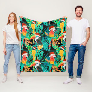 Mele Kalikimaka Tropical Jungle Birds Fleece Blanket
