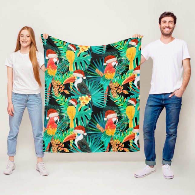 Mele Kalikimaka Tropical Jungle Birds Fleece Blanket (In Situ)
