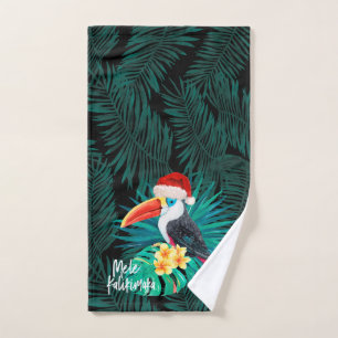 Mele Kalikimaka Tropical Jungle Birds Hand Towel