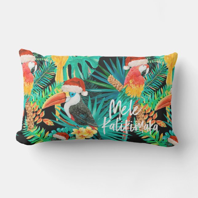 Mele Kalikimaka Tropical Jungle Birds Lumbar Cushion (Front)