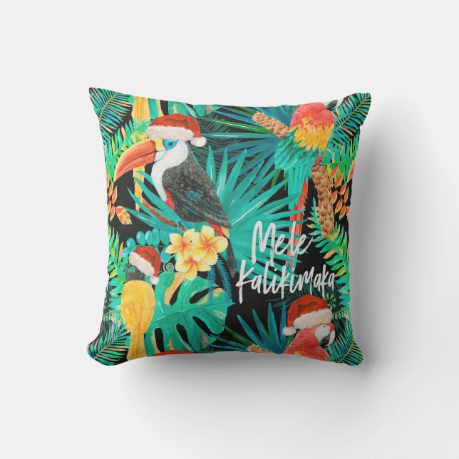Mele Kalikimaka Tropical Jungle Birds Reversible Cushion (Front)