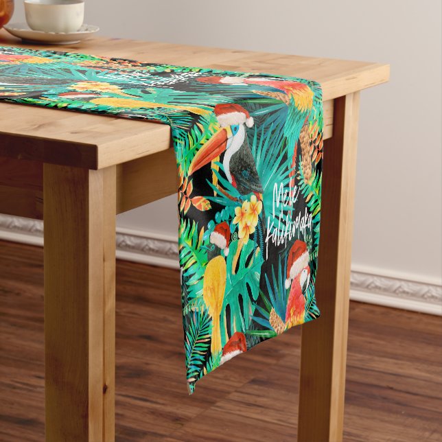 Mele Kalikimaka Tropical Jungle Birds Short Table Runner (In Situ)