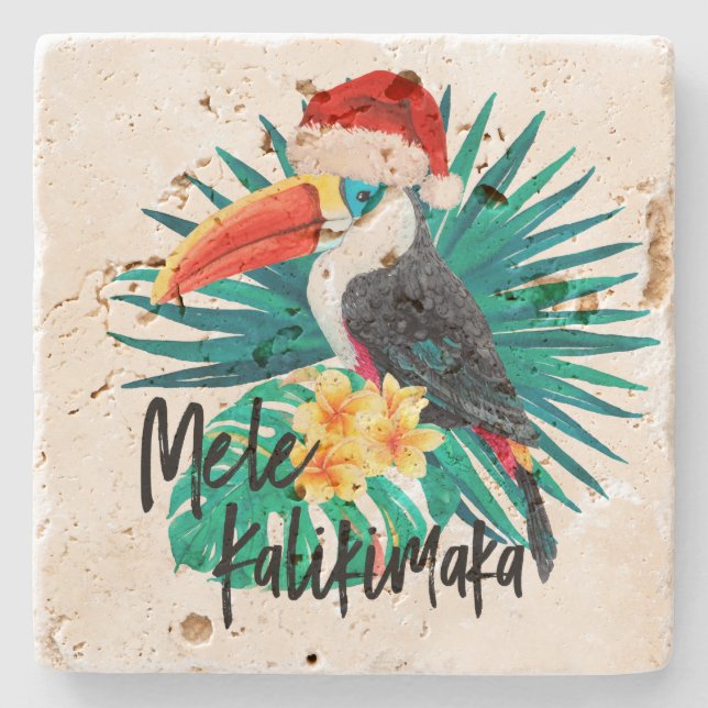 Mele Kalikimaka Tropical Jungle Birds Stone Coaster (Front)