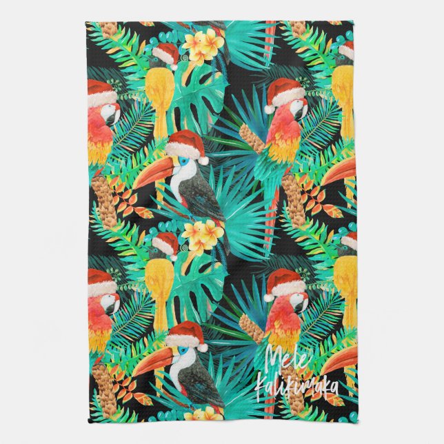 Mele Kalikimaka Tropical Jungle Birds Tea Towel (Vertical)