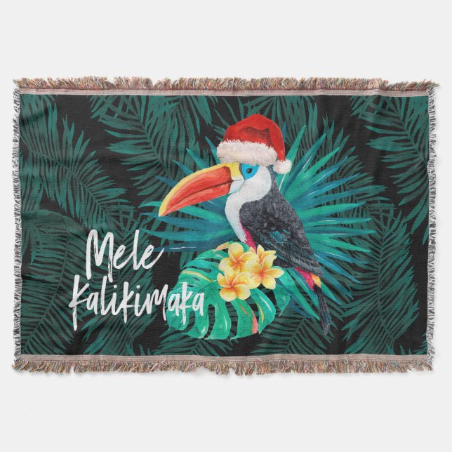 Mele Kalikimaka Tropical Jungle Birds Throw Blanket (Front)