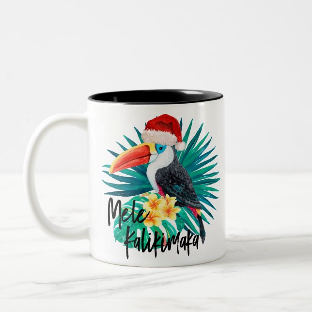 Mele Kalikimaka Tropical Jungle Birds Two-Tone Coffee Mug (Left)