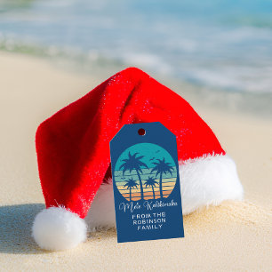 Mele Kalikimaka Tropical Sunset Christmas Party Gift Tags