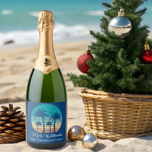 Mele Kalikimaka Tropical Sunset Christmas Party Sparkling Wine Label