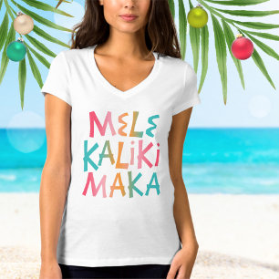 Mele Kalikimaka Tropical Typography Christmas T-Shirt