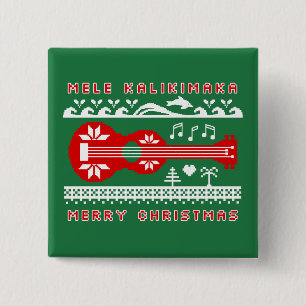 Mele Kalikimaka Ugly Sweater (Red on Green) 15 Cm Square Badge