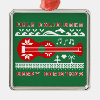 Mele Kalikimaka Ugly Sweater (Red on Green) Metal Ornament
