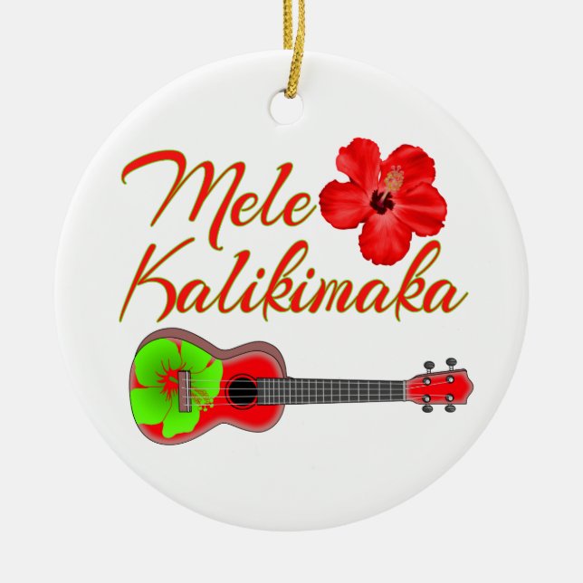 Mele Kalikimaka Ukulele Ceramic Ornament (Front)