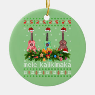 Mele Kalikimaka Ukulele Guitar Gift Ugly Ukulele Ceramic Ornament