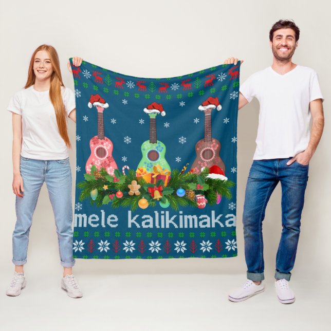 Mele Kalikimaka Ukulele Guitar Gift Ukulele Fleece Blanket (In Situ)