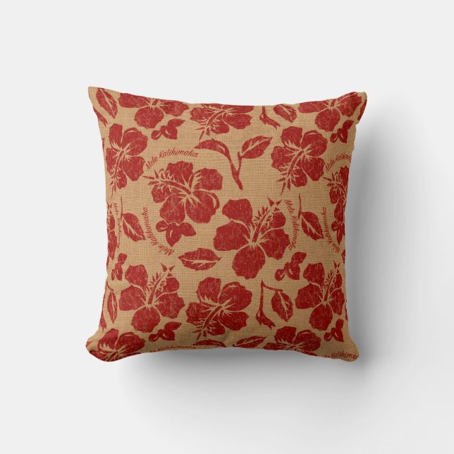 Mele Kalikimaka Vintage Hawaiian Floral Reversible Cushion (Front)