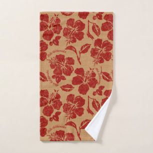 Mele Kalikimaka Vintage Pareau Hawaiian Hibiscus Hand Towel