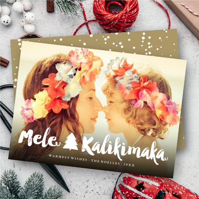 Mele Kalikimaka White Brush Script Christmas Photo Holiday Card (Creator Uploaded)