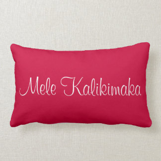 Mele Kalikimaka White Calligraphy Bright Red Lumbar Cushion