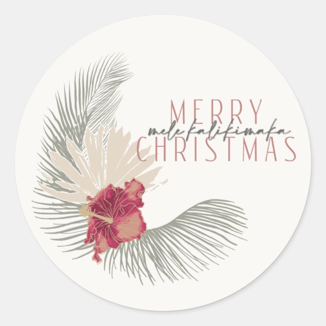 Mele Kalikimaka Wreath, Hawaiian Style Christmas Classic Round Sticker (Front)