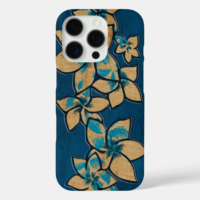 Melia Hawaiian Plumeria Faux Wood Blue Case-Mate iPhone Case (Back)