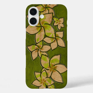 Melia Hawaiian Plumeria Faux Wood Green iPhone 16 Plus Case