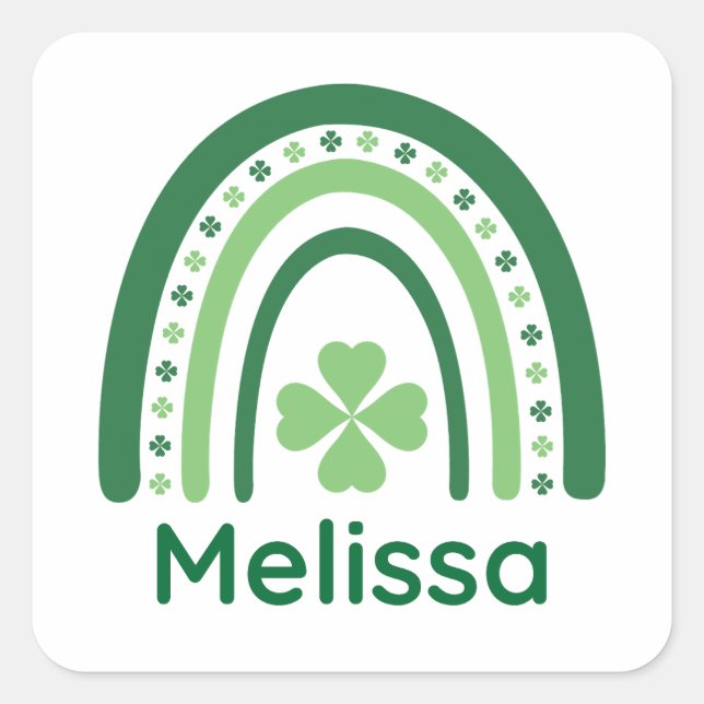 Melissa Name Clover Boho Rainbow Square Sticker (Front)