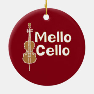 Mellow Cello White Text Ceramic Ornament