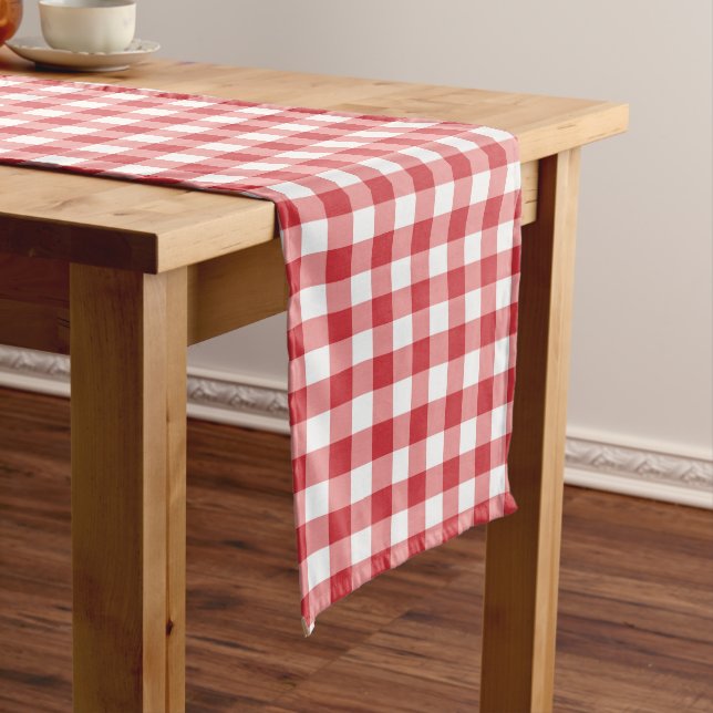 Mellow Classic Gingham - red white check plaid. Medium Table Runner (In Situ)