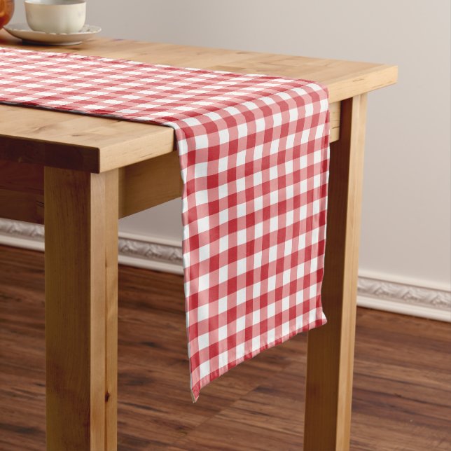Mellow Classic Gingham - red white check plaid. Medium Table Runner (In Situ)