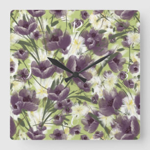 Mellow Garden Purple Poppies Clock