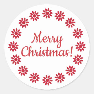 Mellow Geo Flowers - red on white Merry Christmas. Classic Round Sticker