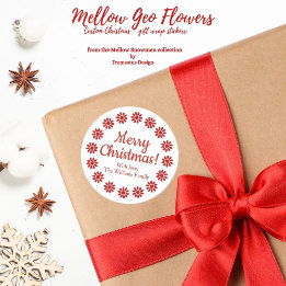 Mellow Geo Flowers - white red custom Christmas. Classic Round Sticker