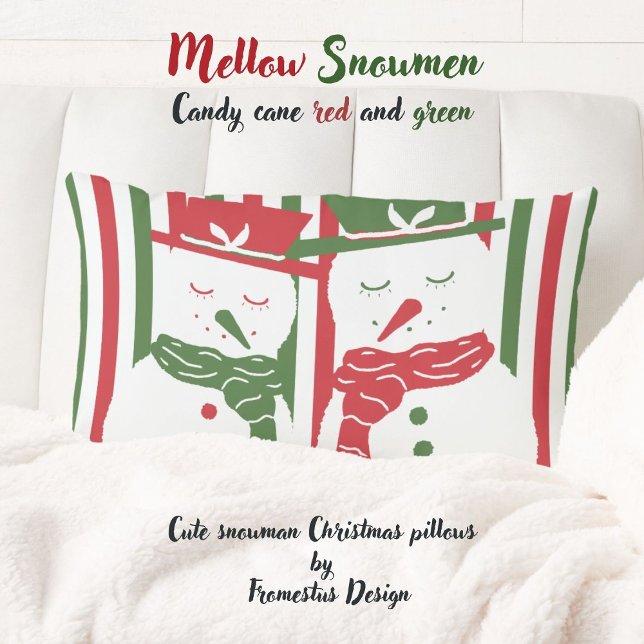Mellow Geo Stripes -Christmas red green snowman. Lumbar Cushion (Creator Uploaded)