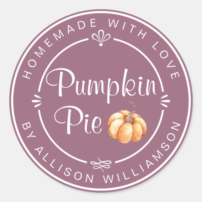 Mellow Mauve Pumpkin Pie Homemade Classic Round Sticker (Front)