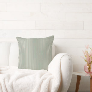 Mellow Sage with Cream Pinstripe Cushion