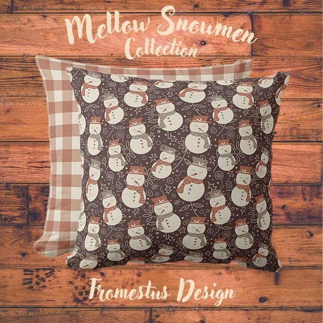 Mellow Snowmen - Christmas pattern amaro red. Cushion (Creator Uploaded)