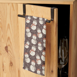Mellow Snowmen - Christmas pattern amaro red. Tea Towel