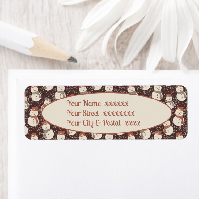 Mellow Snowmen - Christmas return address label.  Label (Insitu)