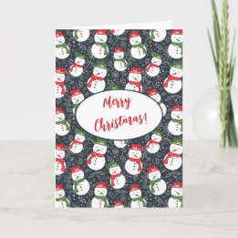 Mellow Snowmen - cute red green Christmas snowman. Holiday Card