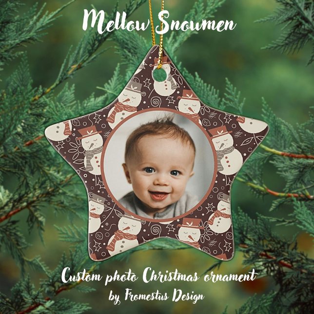 Mellow Snowmen - First Christmas photo custom. Ceramic Ornament (Creator Uploaded)