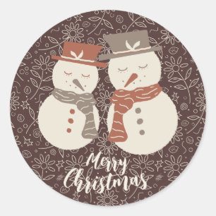 Mellow Snowmen - Merry Christmas 2 snowman red. Classic Round Sticker