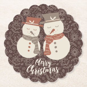 Mellow Snowmen - Merry Christmas 2 snowman red. Paper Coaster