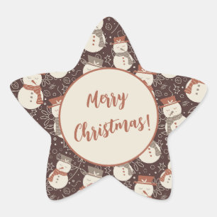 Mellow Snowmen - Merry Christmas! editable red. Star Sticker