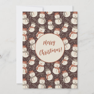 Mellow Snowmen - Merry Christmas v1 editable red.  Holiday Card