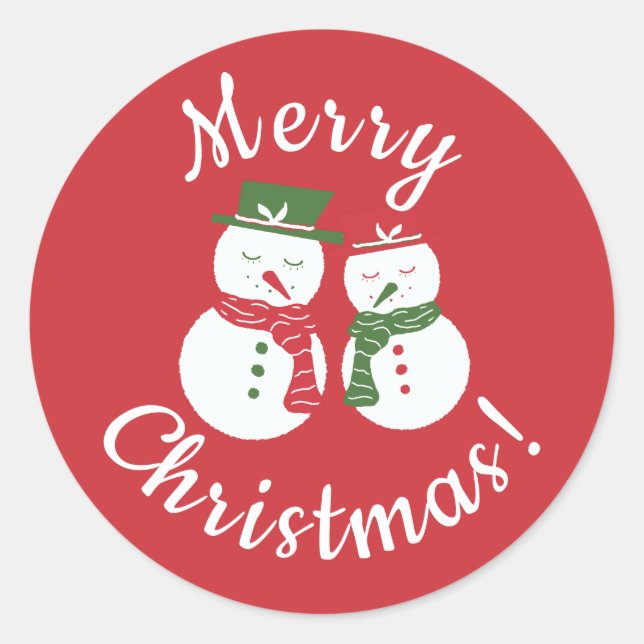 Mellow Snowmen - Xmas red and green custom no rim. Classic Round Sticker (Front)