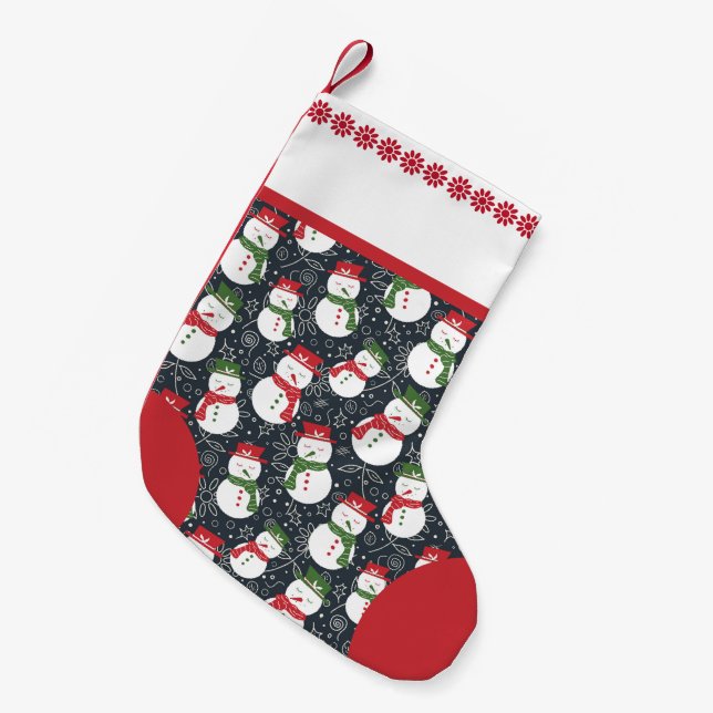 Mellow Snowmen - Xmas red and green. Small Christmas Stocking (Front (Hanging))