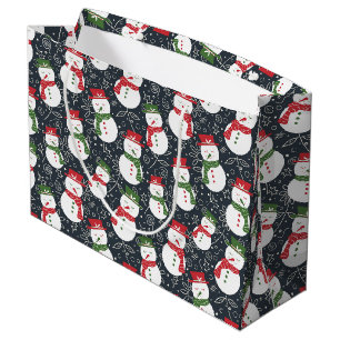 Mellow Snowmen -Xmas red and green snowman pattern Large Gift Bag