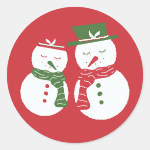 Mellow Snowmen - Xmas red cute Christmas Snowman. Classic Round Sticker